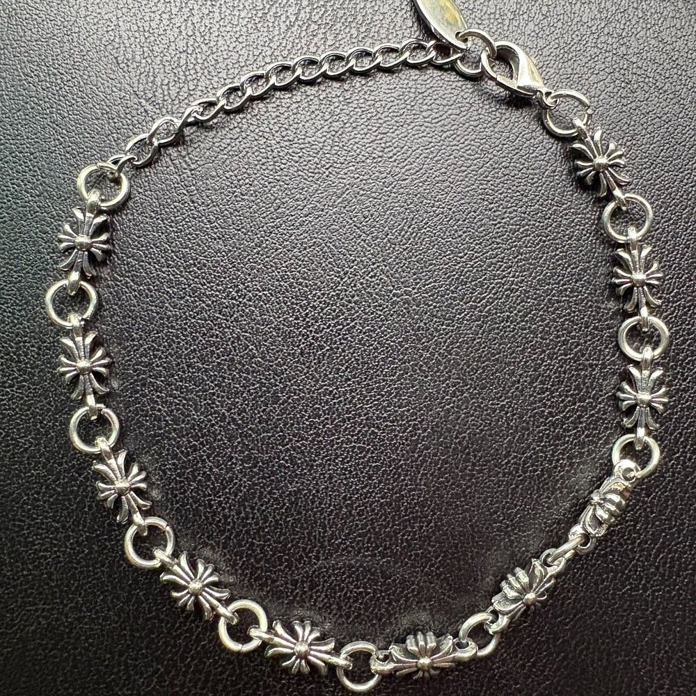 8.5" Y2K Gothic Cross Link Bracelet Silver Vintage Punk Grunge Alt Biker Style